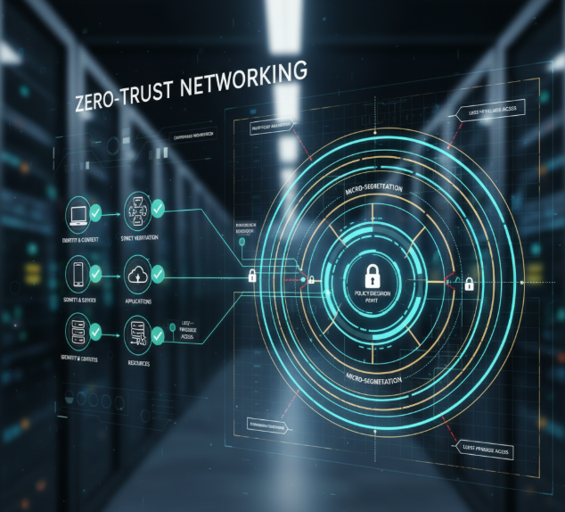 Diagram illustrating zero-trust security model with verified access and micro-segmentation