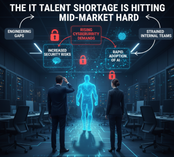 mid-market IT talent gap illustration showing overwhelmed teams